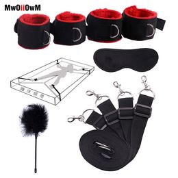 Adult Toys Sex Toys For Woman Men BDSM Bondage Set Under Bed Erotic Restraint Handcuffs Ankle Cuffs Eye Mask Adults Games for Couples 230508