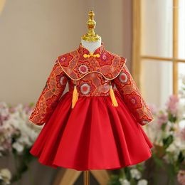 Этническая одежда для маленькой девочки красный принт Ханфу Китайский китайский древний костюмы традиционный наряд Тан костюм подарка на день рождения подарок