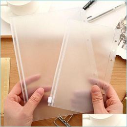 Book Cover A5/A6/A7 Transparent Binder Er Pvc Zipper Storage Bag 6 Hole Waterproof Stationery Card Bills Bags Office Travel Portable Dhcrz