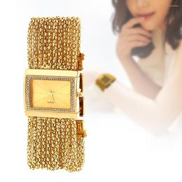 Wristwatches Watch Multi-Layer Bead Chain Rhinestone Inlaid Alloy Stylish Women Quartz Bracelet For Gift Ladies Elegant