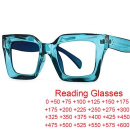 Reading Glasses Vintage Oversized Square Anti Blue Light Women Men Trending Optical Eyewear Finished Hyperopia Eyeglasses 2 5 230508