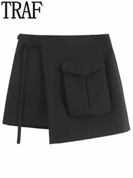 Skirts TRAF Black Cargo Skirt Women High Waist Mini Skirts Woman Fashion 2023 Asymmetric Short Skirts for Women Streetwear Skort Skirt P230508