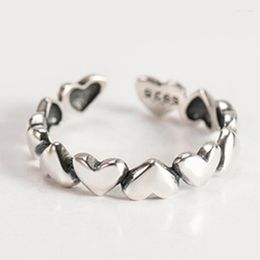 Cluster Rings Genuine 925 Sterling Silver Stackable Open Ring Heart Finger For Women Wedding Anniversary Jewellery Anel Size Adjustable