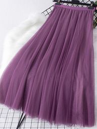 Skirts TIGENA Big Hem Long Tulle Women Korean Casual Simple Solid 3 Layers A Line High Waist Maxi Female Lady Purple 230508