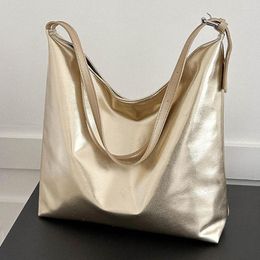 Evening Bags Women Fashion Shopping Bag PU Top-Handle Handbag Simple Solid Color Soft High Capacity Silver Gold Casual Leather Tote