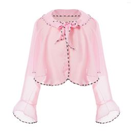 Scarves Kid Girls Thin Chiffon Shrug Shawl Long Sleeve Ruffle UV Protection Cardigan For Beach Outgoing Sun Cover