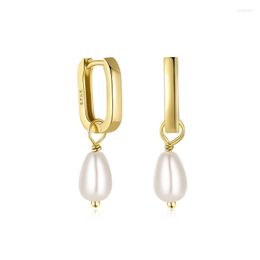 Hoop Earrings AIDE S925 Silver Piercing Pearl Drop For Women Jewellery 18k Gold Plated Square Huggie Earring Pendientes Brincos Aretes