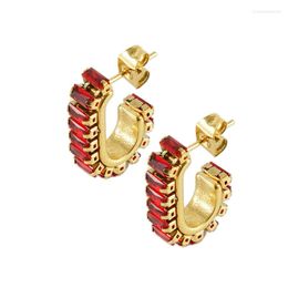 Hoop Earrings Nickel Free High Quality Gold Plated Stainless Steel CZ Setting Long Oval Stud Huggie Earring For Women