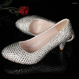 Dress Shoes Spring Prom Party Pumps Stiletto Wedding Discount Bridesmaid Silver Middle Heel Rhinestone Bridal