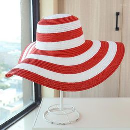 Wide Brim Hats Striped Beach Hat Sunshade Big Straw Women Summer Foldable Sunscreen Sun Cap Seaside Holiday Wholesale
