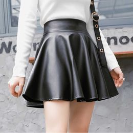 Skirts Women Sexy Faux Leather High Waist Elastic Mini Short Skirt Multi Purpose for Skater Work Nightclub Knee-length P230508