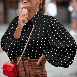 Women's Blouses Shirts Casual Loose Polka Dot Shirt Blouse Woman Autumn Fashion Lantern Sleeve Print Shirts Tops 2021 Elegant White Office Top Femme T230508