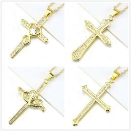 Pendant Necklaces High Quality Cubic Zirconia CZ Zircon Copper Metal Cross & Pendants For Women Stainless Steel Gold Chain Necklace