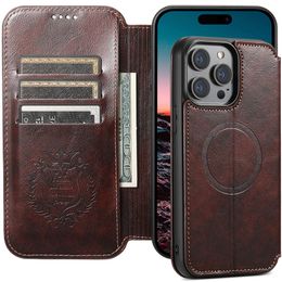 Business Magnetic Flip Vogue Phone Case for iPhone 14 13 12 Pro Max Durable Multiple Card Slots Solid Leather Wallet Kickstand Shell Supporting Wireless Charging