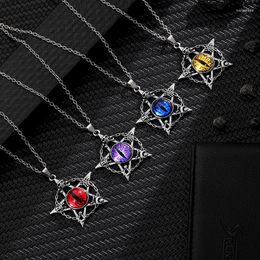 Chains Punk Devil's Eye Pendant Necklace For Men And Women Round Pentagram Shape Non Adjustable Metal Collar Jewellery Accessories Gifts