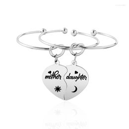 Bangle 2Pcs/Set Mother Daughter Heart Charm Stainless Steel Sun Moon Bangles Mother's Day Jewellery Gift