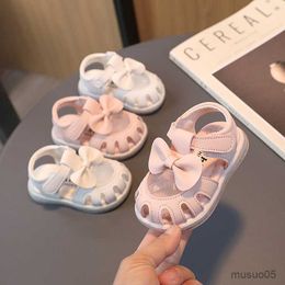 Sandals 2023 New Summer Girls Sandals Bow Pearl Sequins Rhinestone Kids Princess Shoes Toddler Flat Heel Sandals Toddler First Walkers