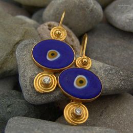 Dangle Earrings Gypsy Round Navy Blue Enamel For Women Turkish Jewellery Gold Colour Metal Spiral Hook