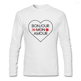 Men's T Shirts 2023 Fashion Bonjour Mon Amour Long Sleeve Print Graphic Custom Large Size Under Shirt Crazy T-shirts Men Boyfrend's Gift