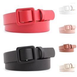 Belts PU Leather Narrow Thin Belt Slim All-match Square Smooth Buckle Solid Color Jeans Waistbands Vintage Decorative Strap