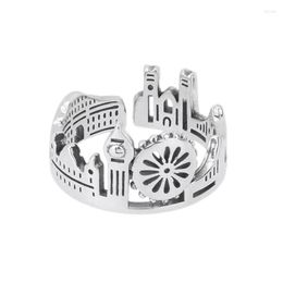 Cluster Rings BOCAI 2023 S925 Sterling Silver Amusement Park Castle Ring For Men And Women Fashion Personality Trend Jewellery