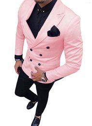 Men's Suits 2 Pieces Mens Slim Fit Business Double-breasted Groom Tweed Wool Pink Tuxedos For Evening Wedding (Blazer Pants)