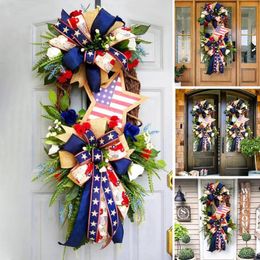 Decorative Flowers Welcome Door Garland Striped Pattern Front Wreath US Memorial Day Hanging Ornament