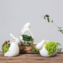 Planters Pots Cartoon Rabbits Flowerpot Succulents Ceramic Flower Pot Table Desktop Green Planters Small Bonsai Pots Home Garden Decoration 230508