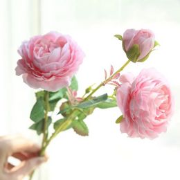 Artificial Western Rose Flowers Artificial 3 head Peony Wedding Party Home Decor Silk Materials Peony Flower Fake Rose Flowers E0508