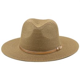 Gold Belt Decorative Straw Hat Beach Panama Cap Men Women Outdoor Wide Brim Sun Protection Top Hat Jazz Sombrero Hombre Caps