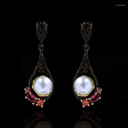 Dangle Earrings Korea Fashion Jewelry Tahitian Pearl Drop Earring Luxurious And Elegant Hollow Black Gold