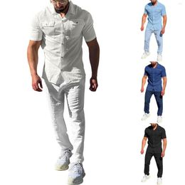 Men's Tracksuits Men'S Summer Breathable Two Piece Suit Rolled Sleeve Shirt Haptic Suits Satin Jacket Tuxedo For Men