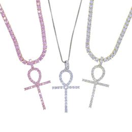 Chains Iced Out Women Men Hip Hop Necklaces Pendants Gold Silver Color Symbol Cross Jewelry With 5mm Cz Tennis