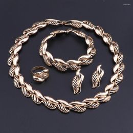 Necklace Earrings Set OEOEOS Elegant Wedding Leave Jewellery Jewellery Sets For Women Gold Colour Bracelet Ring Turkish