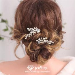 Hair Clips & Barrettes Simple Design Comb Wedding Accessories Women Hairwear Engagement Jewelry 2 PCS Crystal Headdress Gold Silver Color M3