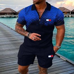 Men's Tracksuits Summer Tracksuit Suit Zipper Polo Shirt Oversized 2 Piece Sets for Men Business Casual Printed High Quality Fashion Outfits Men 230508