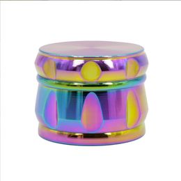 Smoking Pipes 60mm zinc alloy four layer rainbow Coloured drum shaped ice blue dazzling chamfered cigarette grinder new type cigarette crusher