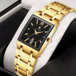 Wristwatches Other Goods Relogio Masculino WWOOR Gold Watch Men Square Mens es Top Brand Luxury Golden Quartz Stainless Steel Waterproof Wrist 230506