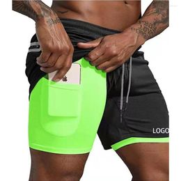 Men's Shorts Customised Logo 2-in-1 Men's Tight With Zipper Phone Pocket Sports Solid Colour