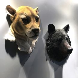 Decorative Objects Figurines Resin Simulation Animal Figurines Wall Wolf Head Status Lion Figure Decor Bar Mural Sculptures Ornaments Home Accessories 230508