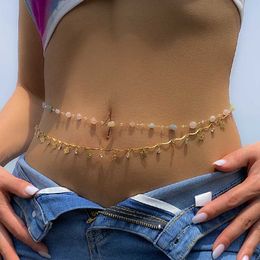 Belly Chains 2PcsSet Butterfly Pendant Waist Chain for Women Simple Natural Stone Belly Chain Bikini Body Chain Summer Beach Vacation Bijou Z0508