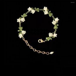 Charm Bracelets Elegant Personality White Floral Leaf Alloy Enamel Lily Valley Chain Bangle For Women Female Jewellery