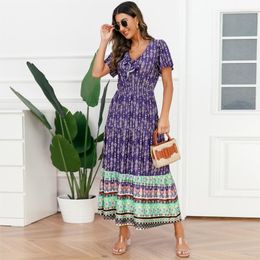 Ethnic Clothing African Women Dress Sexy Slim Long Short Sleeve V Neck Printed Bohemian 2023 Summer Dashiki Elegant Casual