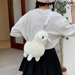 Handbags Lovely White Sheep Wallet Plush Alpaca Cute Shoulder Bags Children Kids Crossbody Bag Winter Handbags Women Cartoon Animal Purse 230508