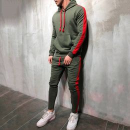 Men's Tracksuits Tracksuit Men 2 Pieces Sets Brand Autumn Winter Hooded Sweatshirt Drawstring Pants Male Stripe Patchwork Hoodies 230508