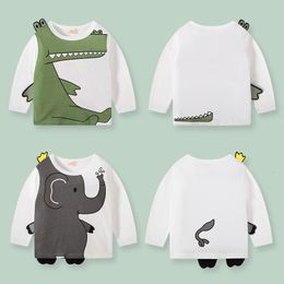 T-shirts 27kids Boys Children's T-shirts Autumn Cartoon Elephant Pattern kids Shirts Casual Crew Neck for Long Sleeve Top Baby Clothes 230508