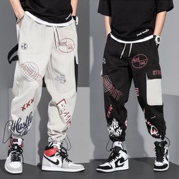 QNPQYX New Men Sweat Casual Pants Man Fashion Hip Hop Cargo Elastic Waist Pant Loose Korean Drawstring New Men's Letter Print Sweatpants