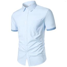 Men's Casual Shirts Mens Unique Design Simple Fashion Buttons Solid Color Shirt Short Sleeve Top Daily Bodysuit Pajama