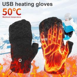 Cycling Gloves USB Heated Sports Winter Thermal Knitting Half-finger With Full-finger Cover Rechargeable For Outdoor Bike Indoor