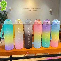 1 Litre Straw Water Bottle for Girls Plastic Frosted Water Cup Portable Sports Bottle with Time Mark Outdoor Fitness Water Jug